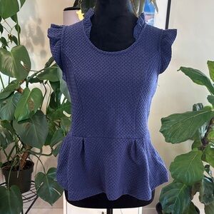 Elegant Textured Blue Peplum Blouse